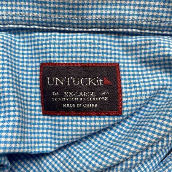 Untuckit Shirt Mens XXL Blue Shepherd Check Nylon Spandex Casual Office Business - Picture 4 of 5
